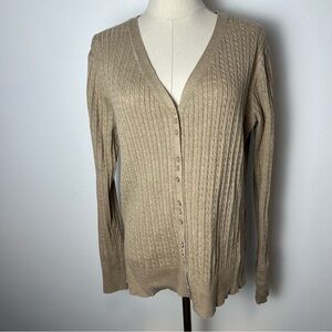 Contemporaine Simons Cotton Cable Knit Button Front Cardigan Sweater